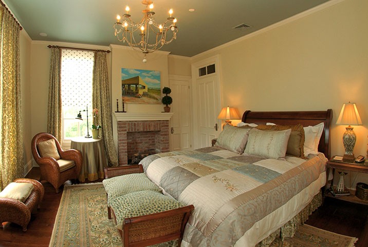 Sage Room, Rob White North Fork paintings, king bed